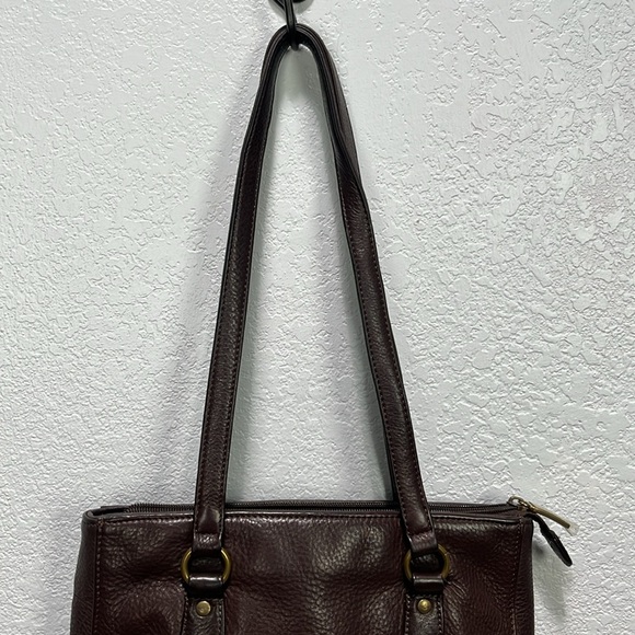 Dockers Genuine Leather Elegant Brown Handbag Zip Top Inside Pockets Vintage - Picture 9 of 10